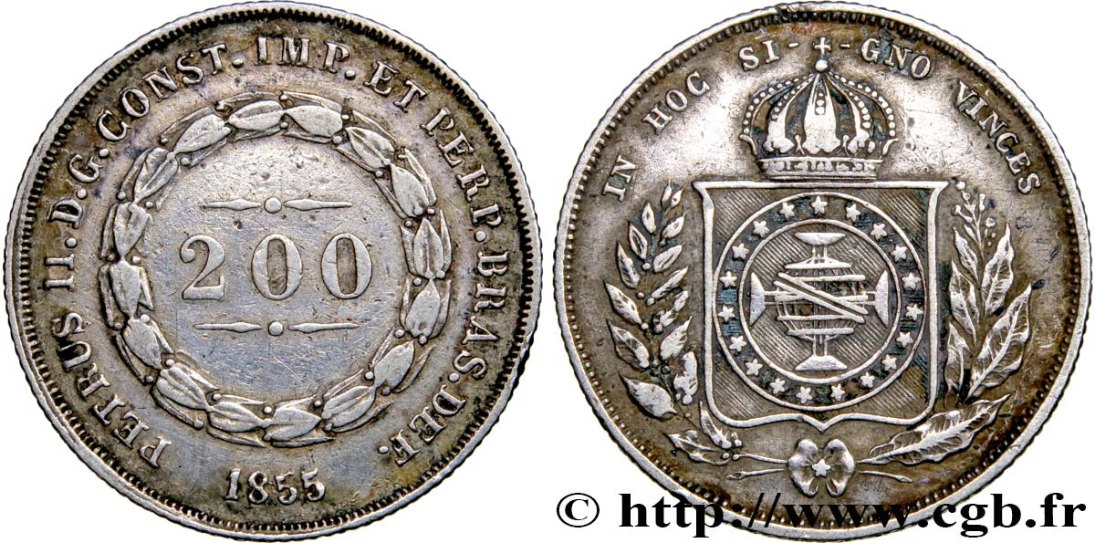 BRÉSIL 200 Reis Pierre II 1855  TTB 