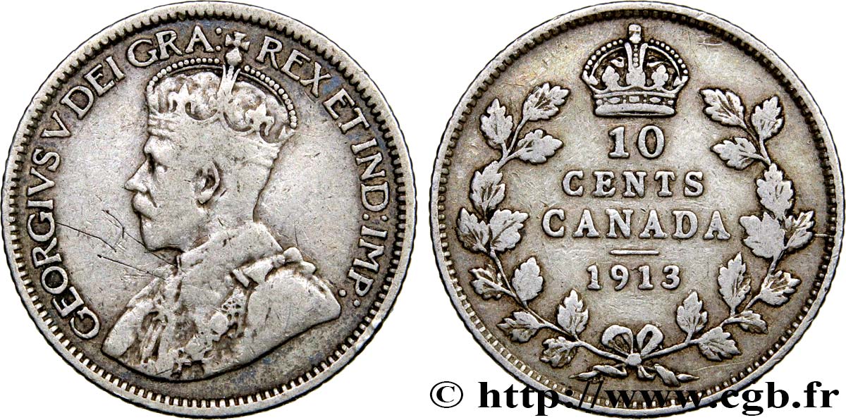 CANADA 10 Cents Georges V 1913  VF 