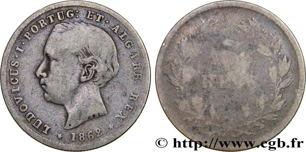 PORTUGAL 200 Reis Louis Ier 1862  B+/B 