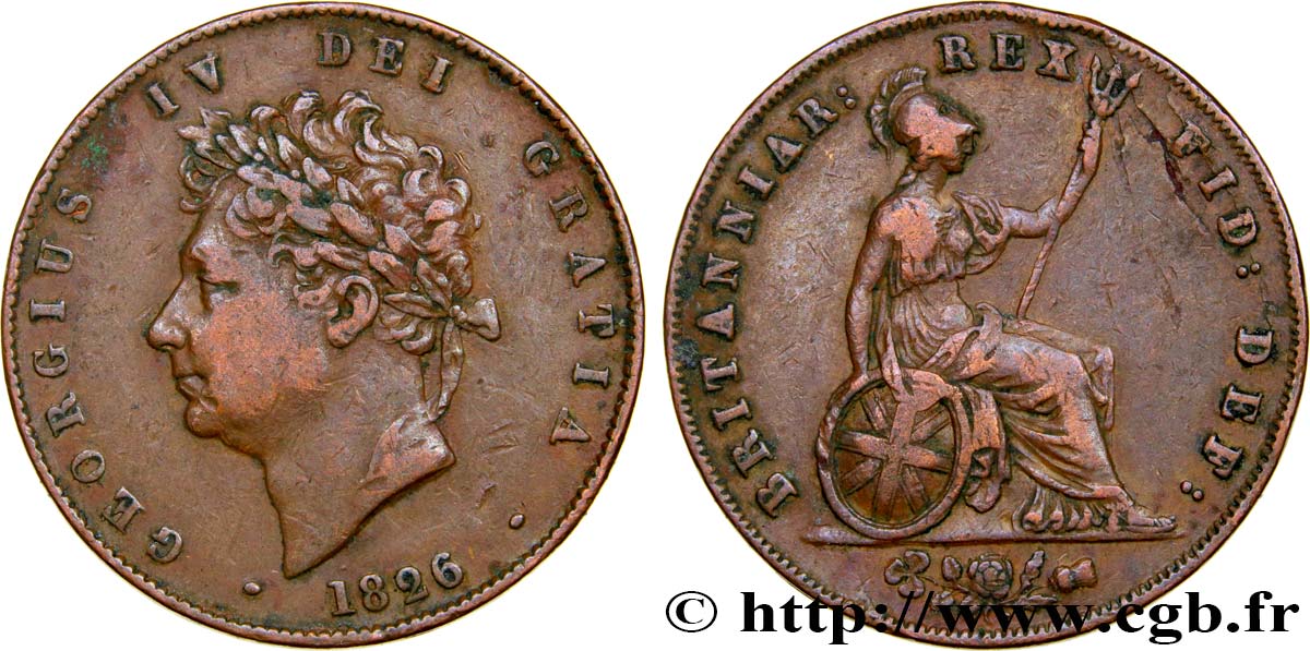 ROYAUME-UNI 1/2 Penny Georges IV 1826  TTB/TB 