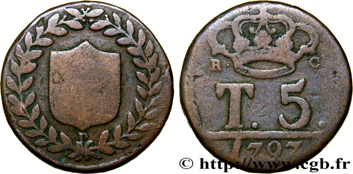 ITALY - KINGDOM OF NAPLES 5 Tornesi 1797  VF 