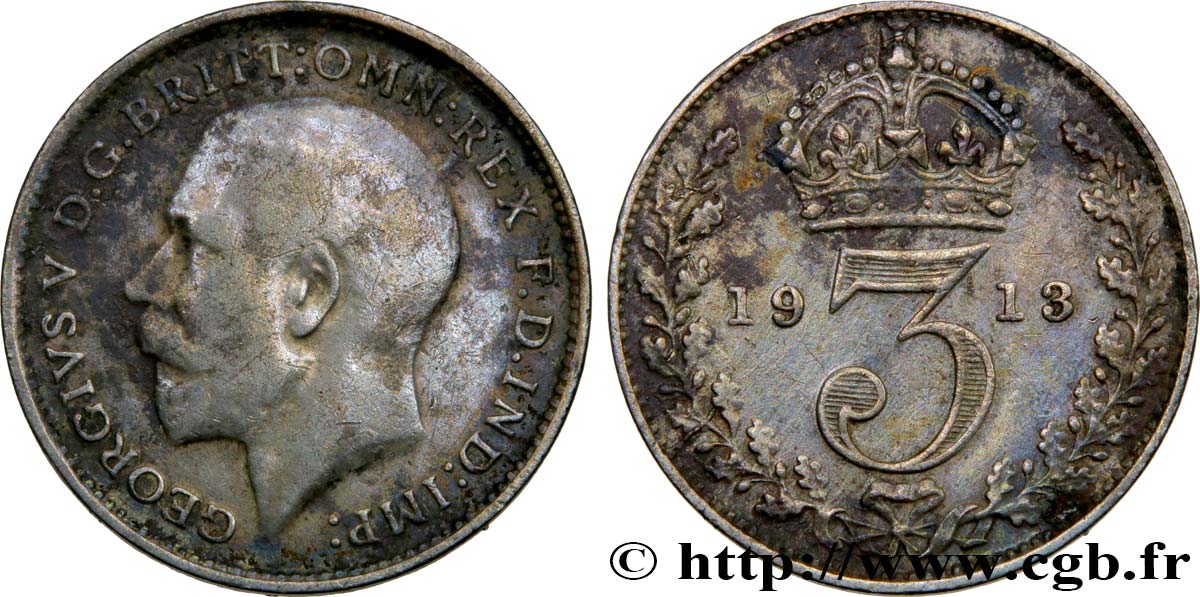 ROYAUME-UNI 3 Pence Georges V 1913  TTB 
