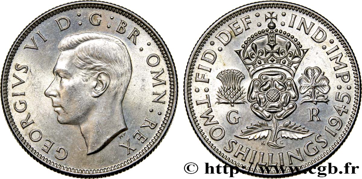 ROYAUME-UNI 1 Florin (2 Shillings) Georges VI 1945  SPL 