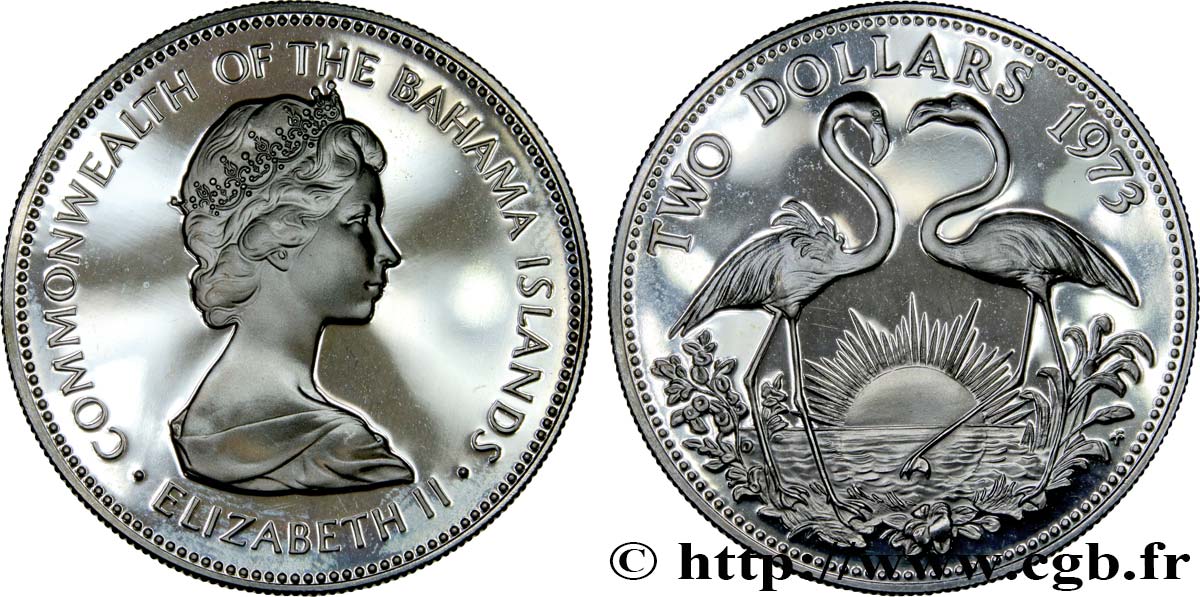 BAHAMAS 2 Dollars Proof Elisabeth II 1973  fST 