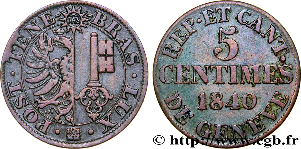 SUISSE - RÉPUBLIQUE DE GENÈVE 5 Centimes 1840  TTB 