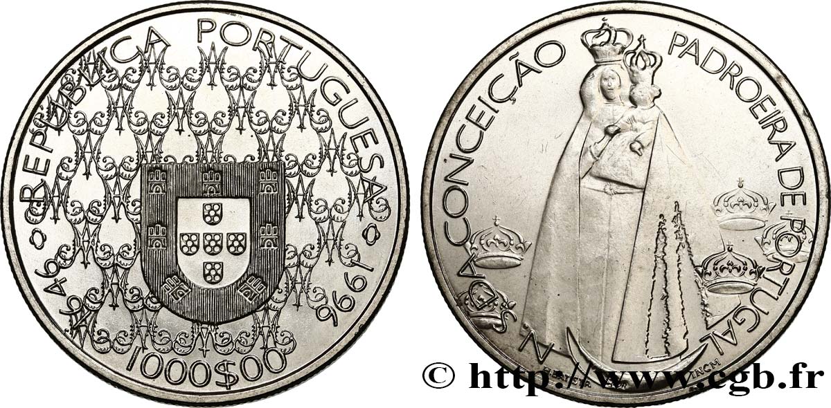 PORTUGAL 1000 Escudos Conception, patronne du Portugal 1996 MS