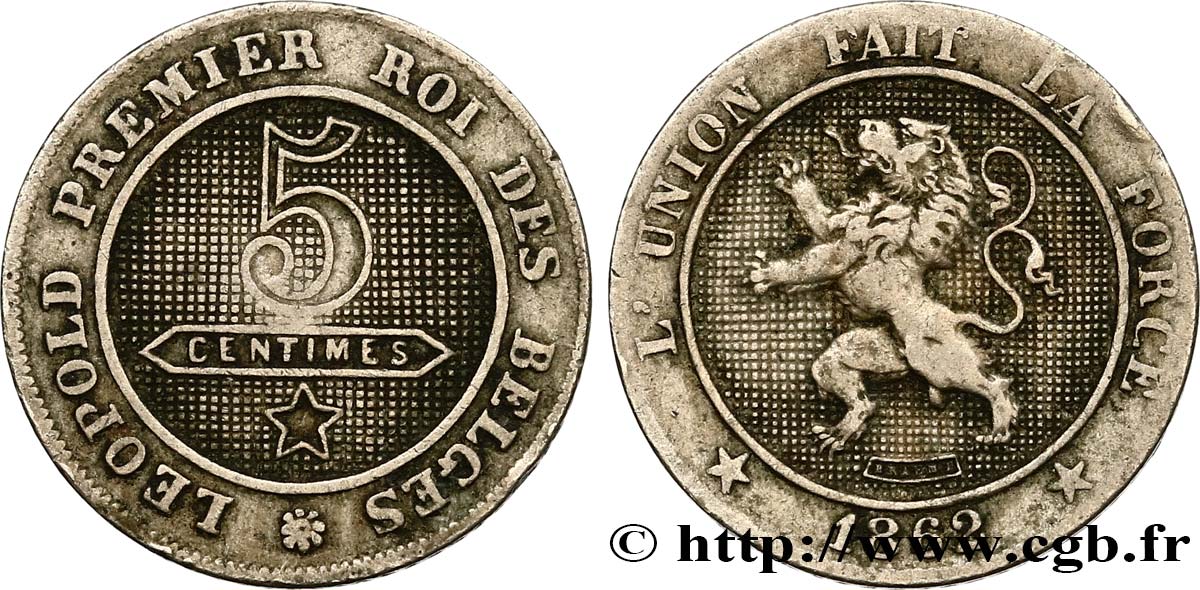 BELGIUM 5 Centimes lion 1862 VF