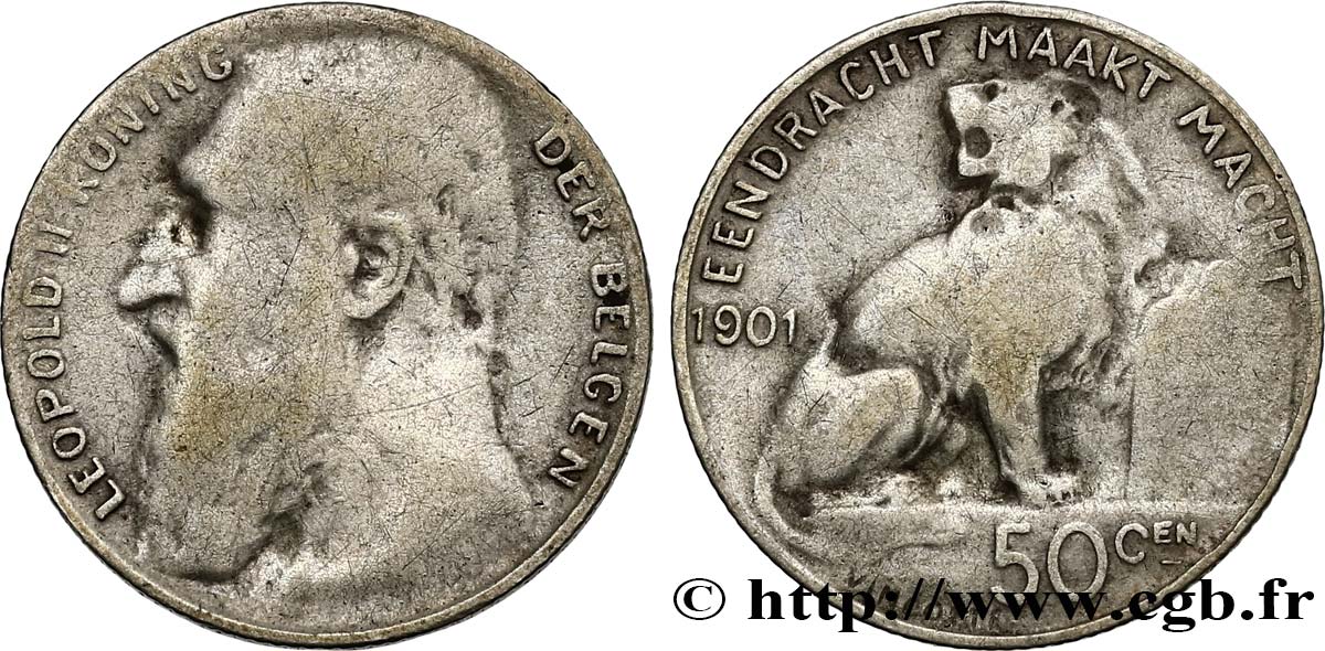 BELGIUM 50 Centimes Léopold II légende française 1901 VF
