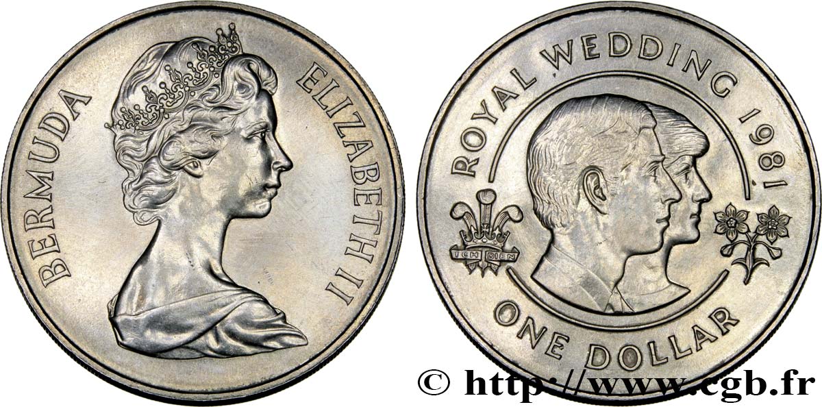 BERMUDES 1 Dollar Elisabeth II / Mariage du prince Charles et de lady Diana 1981  SUP 