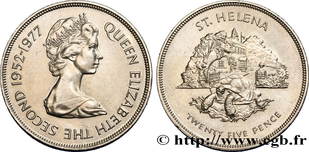ST HELENA 25 Pence Jubilé d’Élisabeth II 1977  MS 