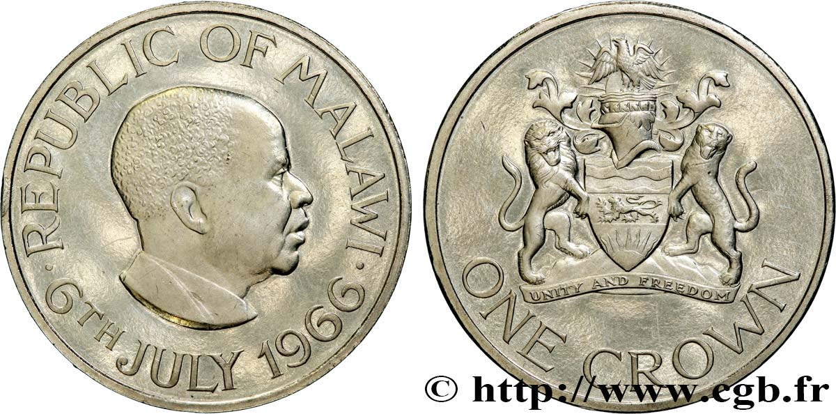 MALAWI 1 Crown Proof Hastings Kamuzu Banda / emblème 1966  SUP 