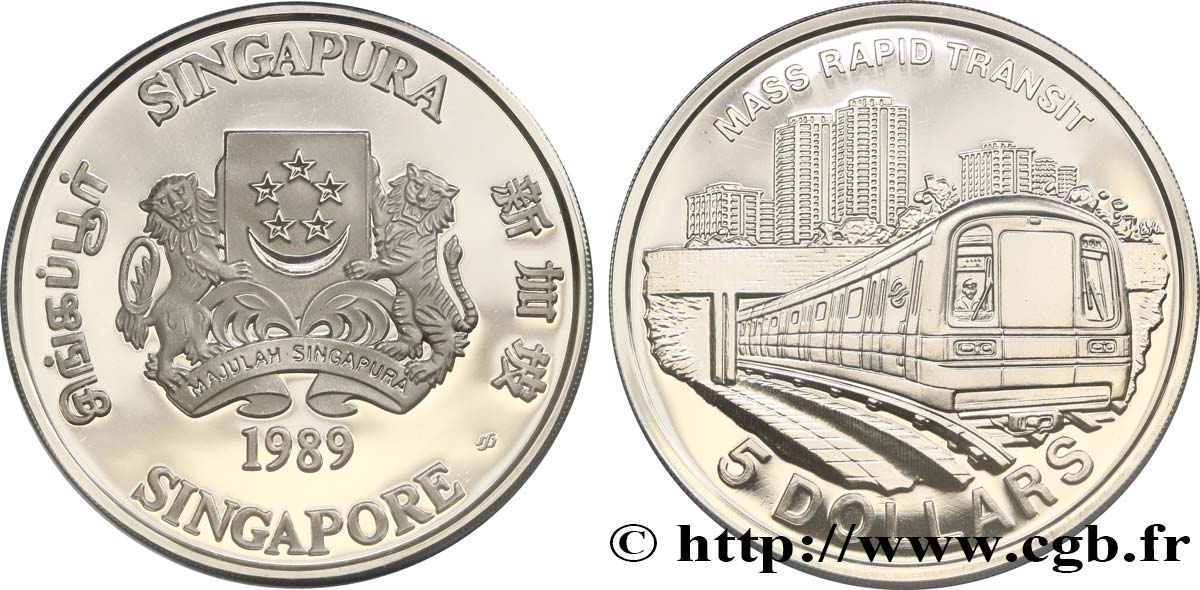 SINGAPORE 5 Dollars Proof Métro de Singapour 1989  MS 