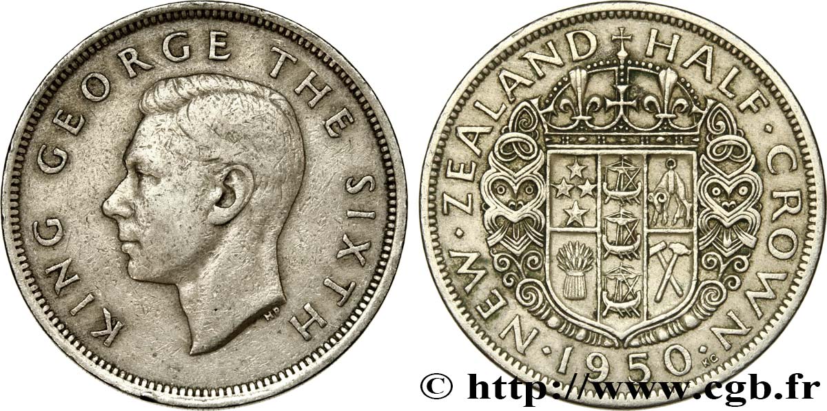 NUEVA ZELANDA
1/2 Crown Georges VI / armes couronnée 1950 MBC