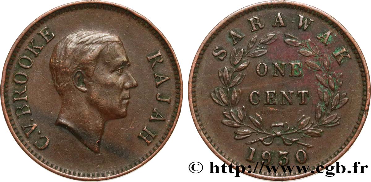 SARAWAK 1 Cent Sarawak Rajah C.V. Brooke 1930 Heaton - H TTB