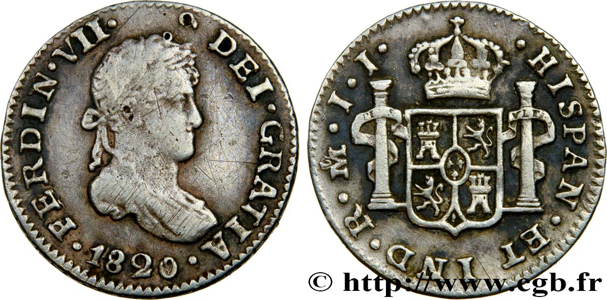 MEXIQUE 1/2 Real Ferdinand VII 1820 Mexico TB+ 