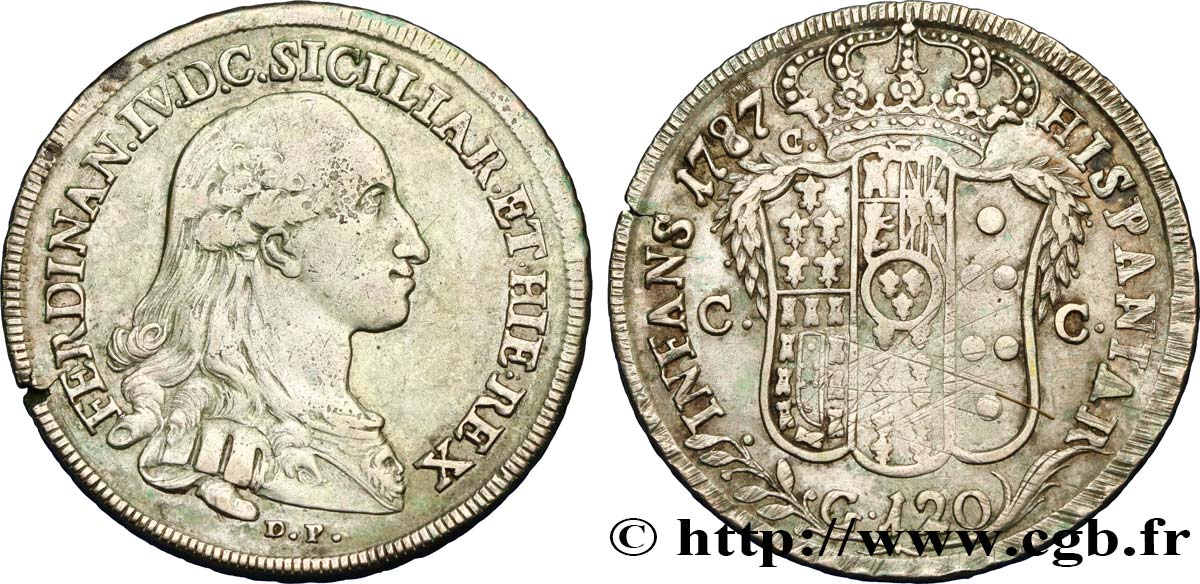 ITALY - KINGDOM OF NAPLES 1 Piastre de 120 Grana Ferdinand IV 1787 Naples XF 