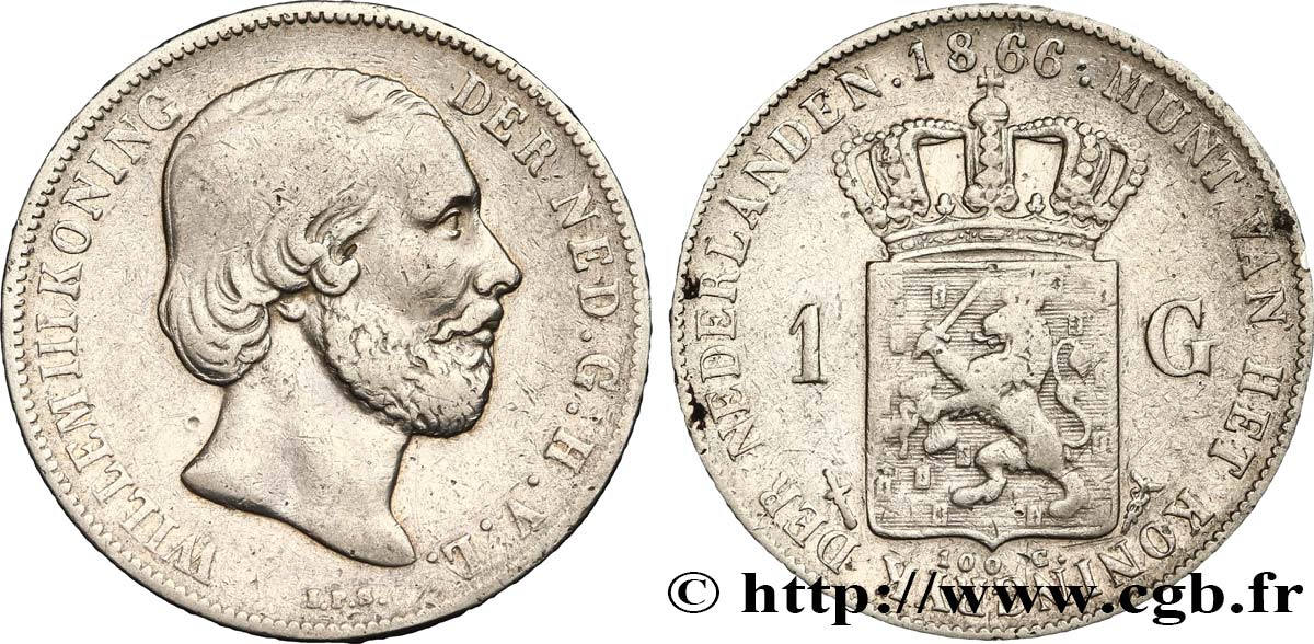 PAYS-BAS 1 Gulden Guillaume III 1866 Utrecht TB+ 