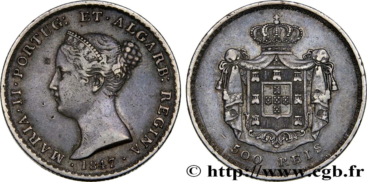 PORTUGAL 500 Réis Marie II 1847  TTB 