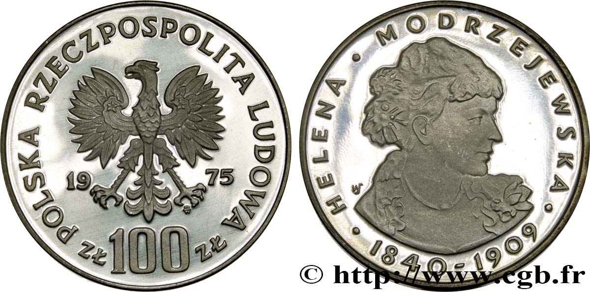 POLOGNE 100 Zlotych Proof Helena Modrzejewska 1975 Varsovie SPL 
