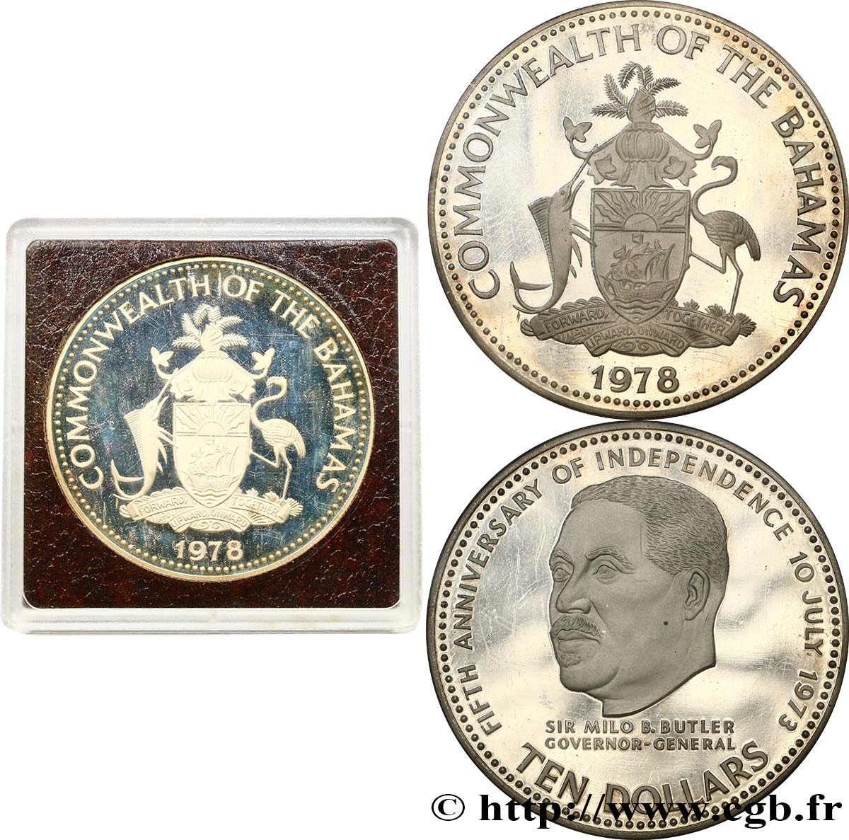 BAHAMAS 10 Dollars Proof 5e Anniversaire de l’indépendance 1978  fST 