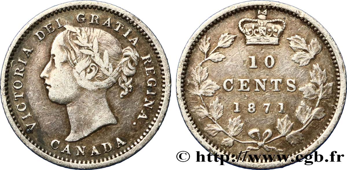 CANADA 10 Cents Victoria 1871  TB+ 