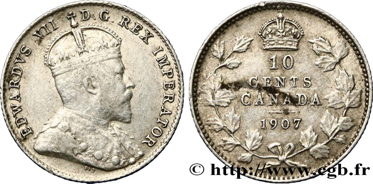 CANADA 10 Cents Édouard VII 1907  VF/XF 
