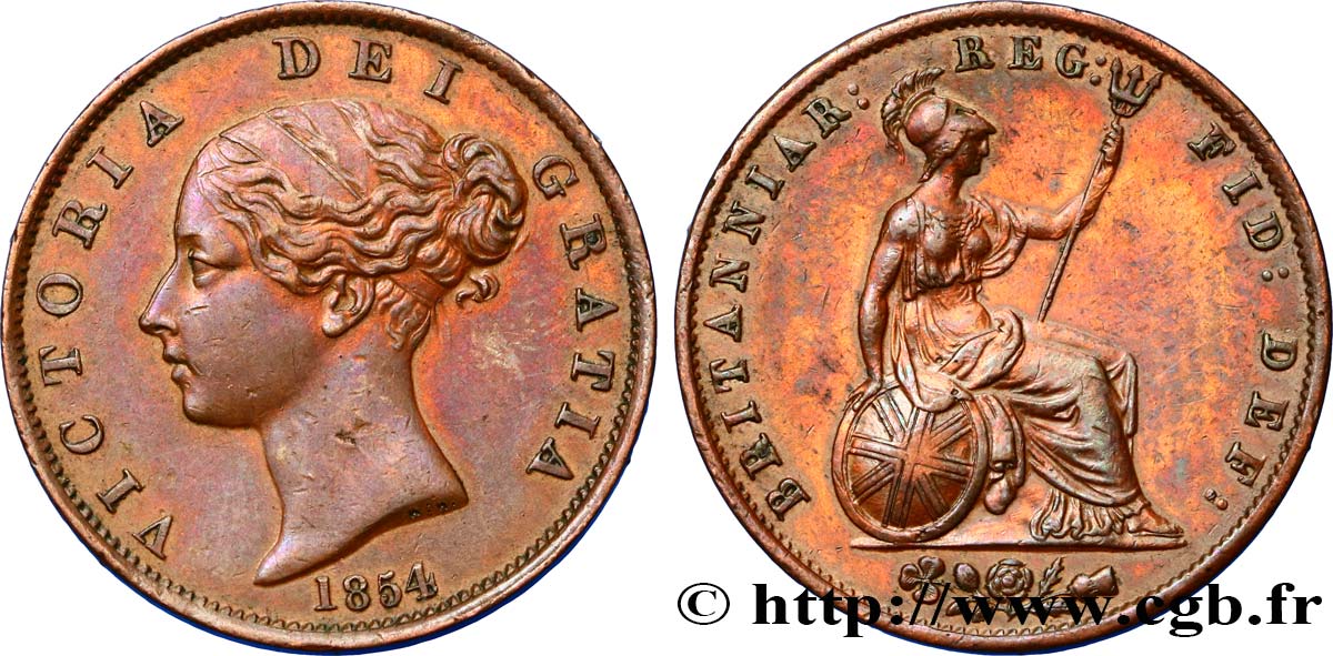 UNITED KINGDOM 1/2 Penny Victoria “tête jeune” 1854  AU 