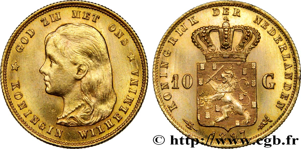 PAYS-BAS 10 Gulden Wilhelmina 1897 Utrecht SPL 
