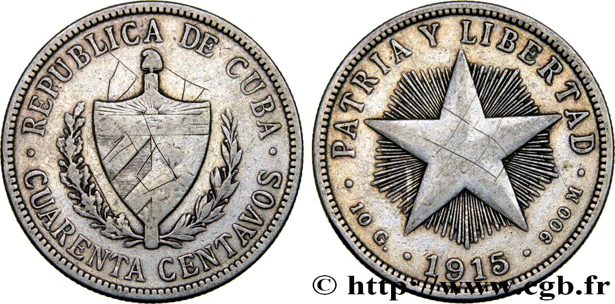 CUBA 40 Centavos 1915  TTB 