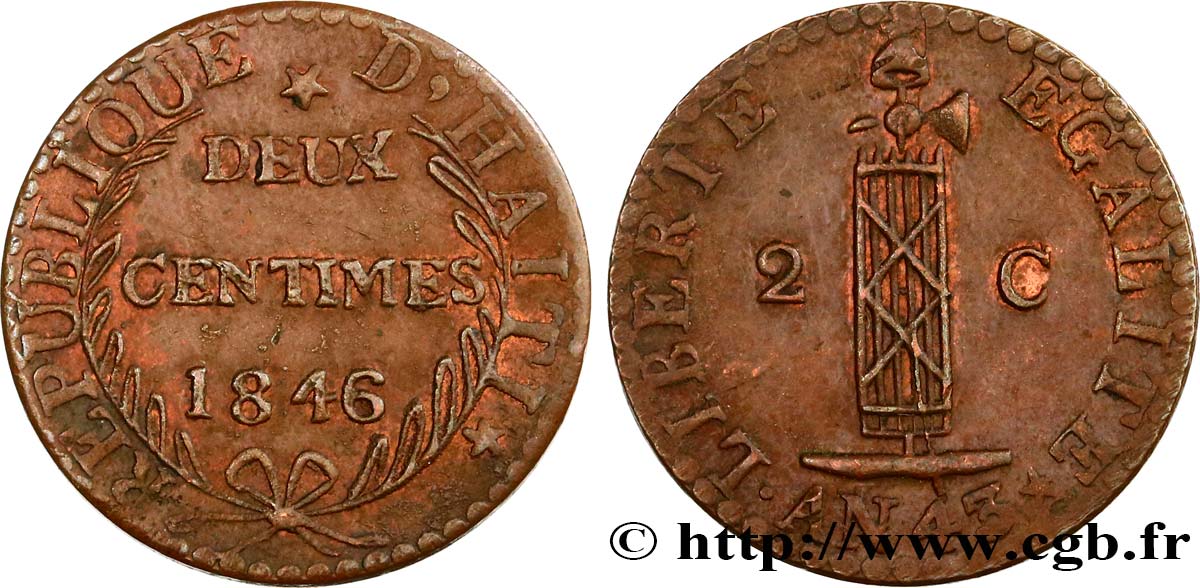 HAITI 2 Centimes, an 43 1846  XF 