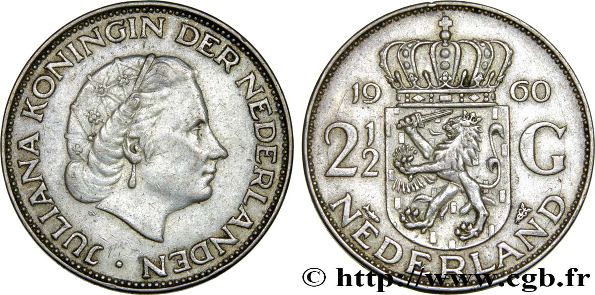 PAYS-BAS 2 1/2 Gulden Juliana 1960 Utrecht TTB+ 