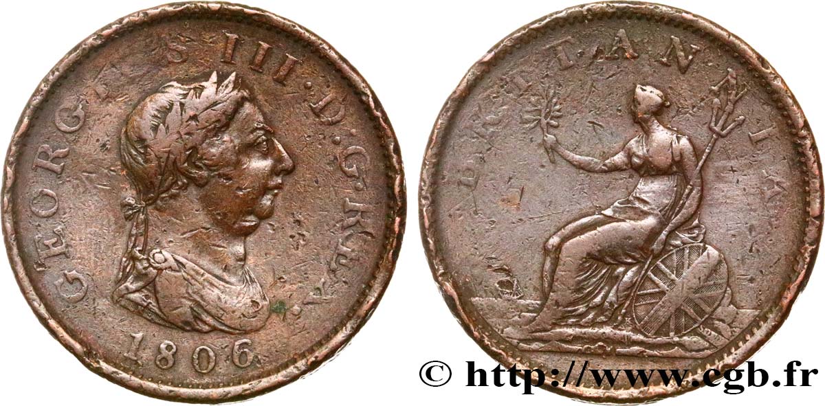 UNITED KINGDOM 1 Penny Georges III tête laurée 1806 Soho VF 