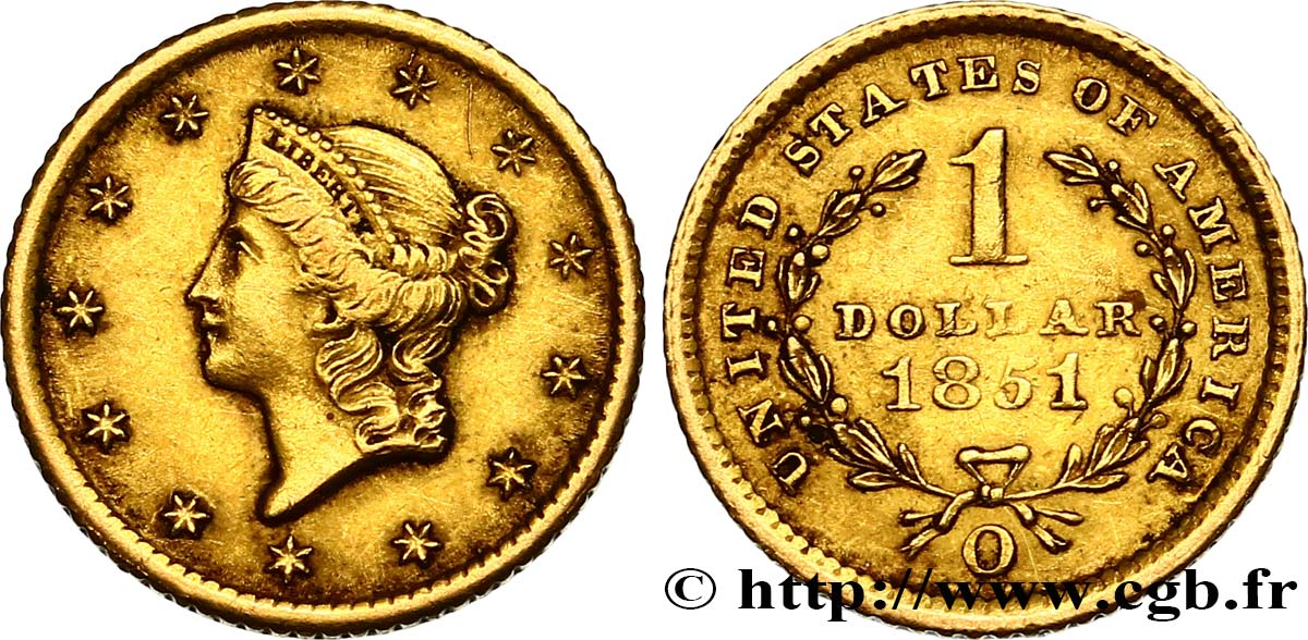 ÉTATS-UNIS D AMÉRIQUE 1 Dollar  Liberty head , 1er type 1851 La Nouvelle-Orléans TTB 