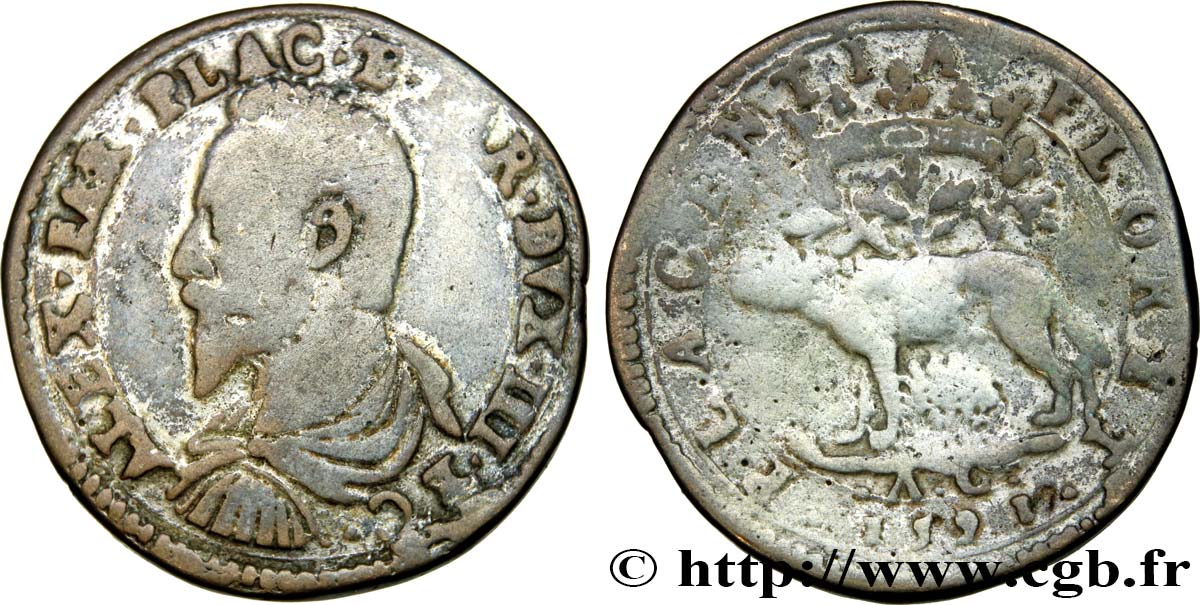 ITALIE - PARME ET PLAISANCE Fausse monnaie de 2 Doppie Alexandre III Farnèse 1591  TB 