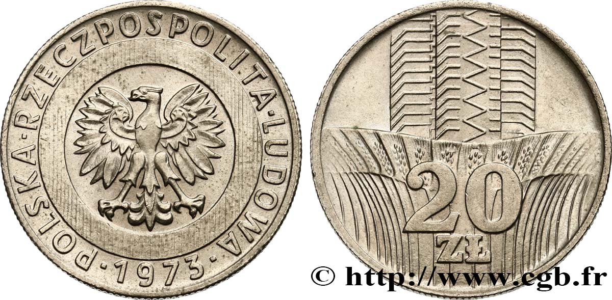 POLAND 20 Zlotych aigle 1973 Varsovie MS