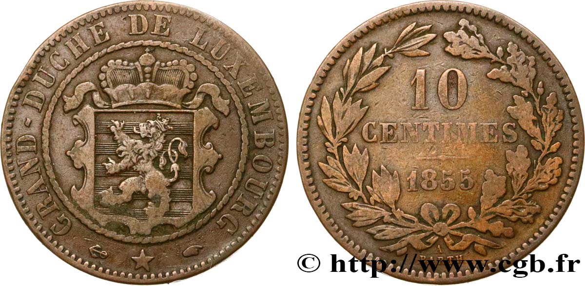 LUXEMBOURG 10 Centimes 1855 Paris - A TB+ 