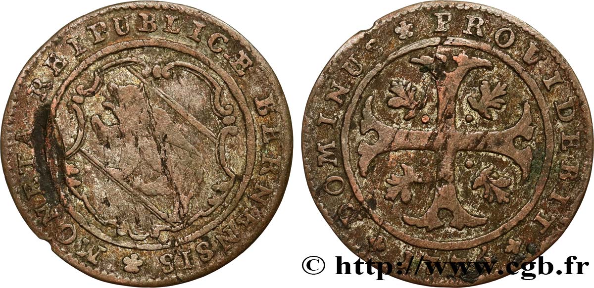 SWITZERLAND - CANTON OF BERN 1/2 Batzen 1776 Berne VF