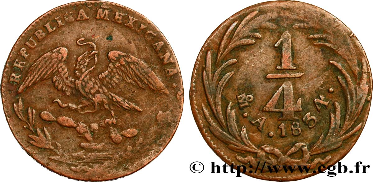 MEXICO 1/4 Real Aigle 1834 Mexico VF