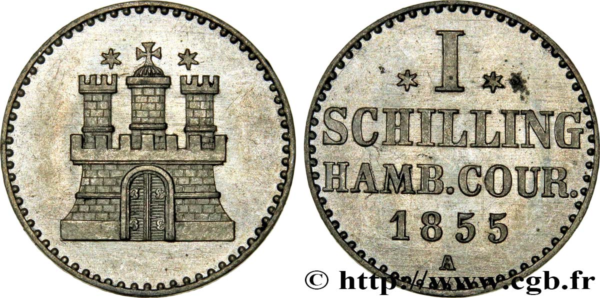 ALLEMAGNE - VILLE LIBRE DE HAMBOURG 1 Schilling 1851  SPL 