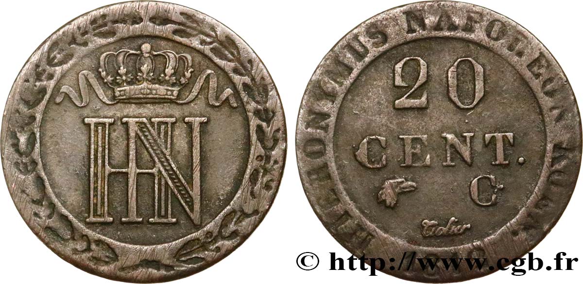 GERMANY - KINGDOM OF WESTPHALIA - JÉRÔME NAPOLÉON 20 Centimes 1812 Cassel BC+ 