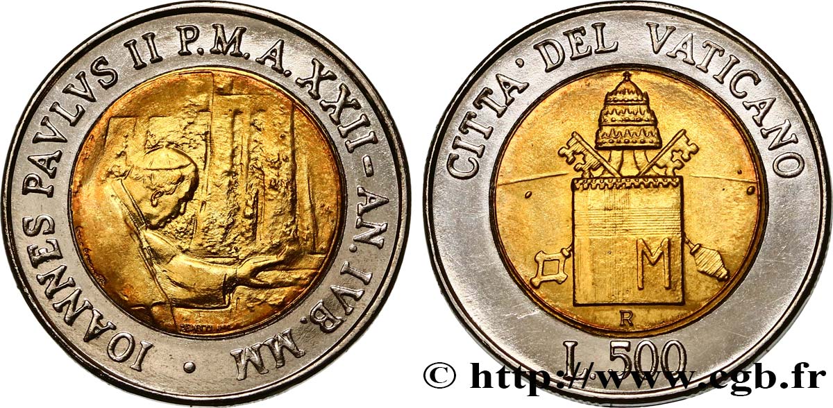 VATICAN AND PAPAL STATES 500 Lire Jean Paul II armes /  Jean-Paul II rencontrant le patriarche orthodoxe 2000 Rome MS 