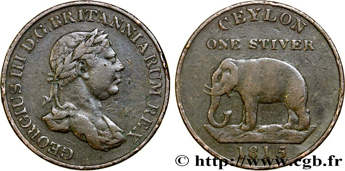 CEYLAN 1 Stiver Georges III / éléphant 1815  TB 