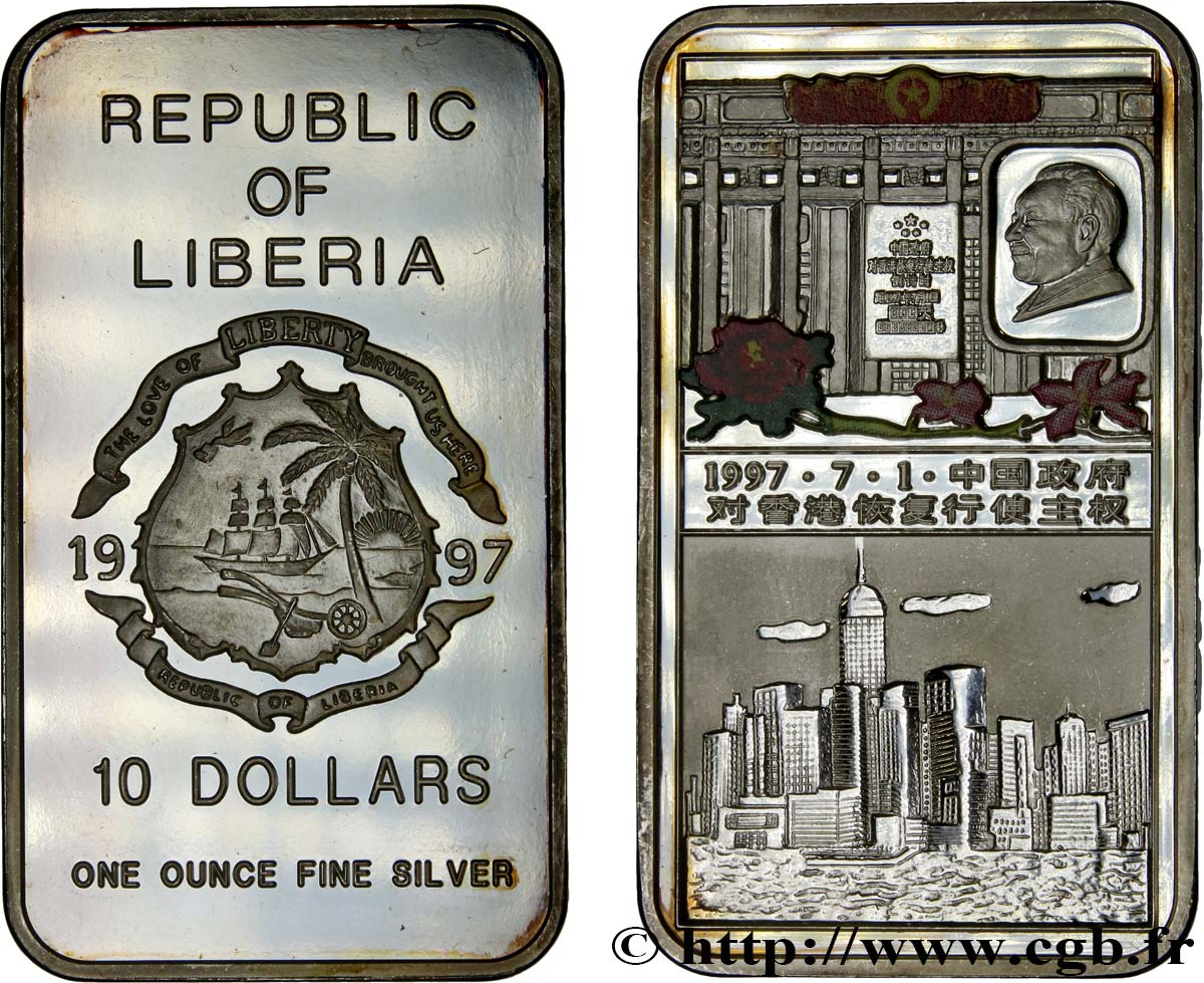 LIBERIA 10 Dollars Proof colorisée Chine 1997  MS 