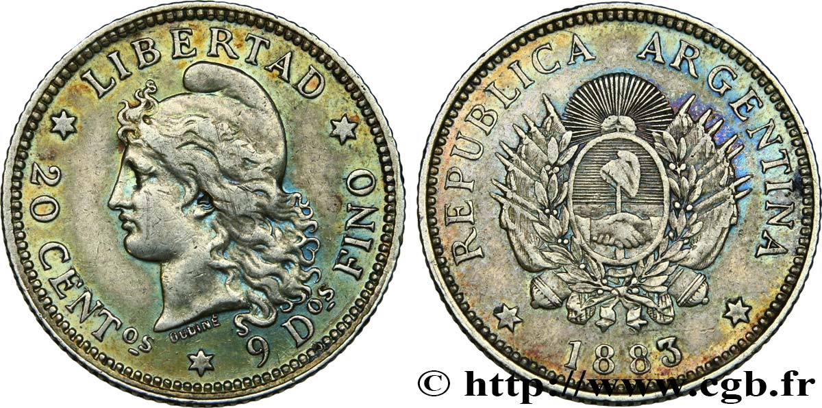 ARGENTINE 20 Centavos 1883  TTB 