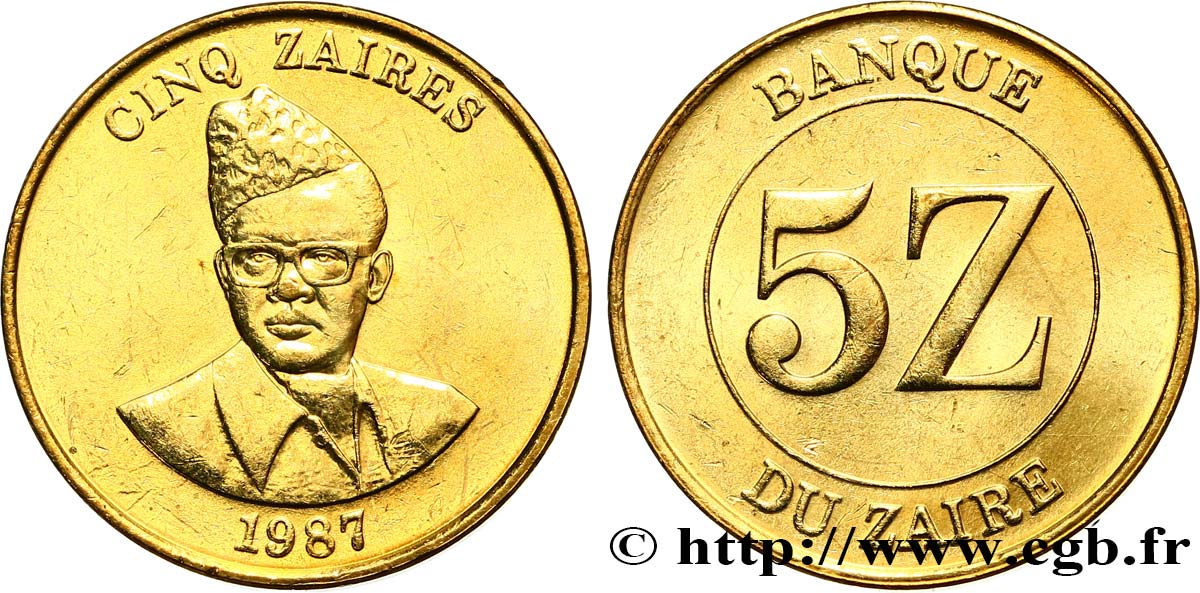 ZAIRE 5 Zaires Maréchal Mobutu 1987 MS