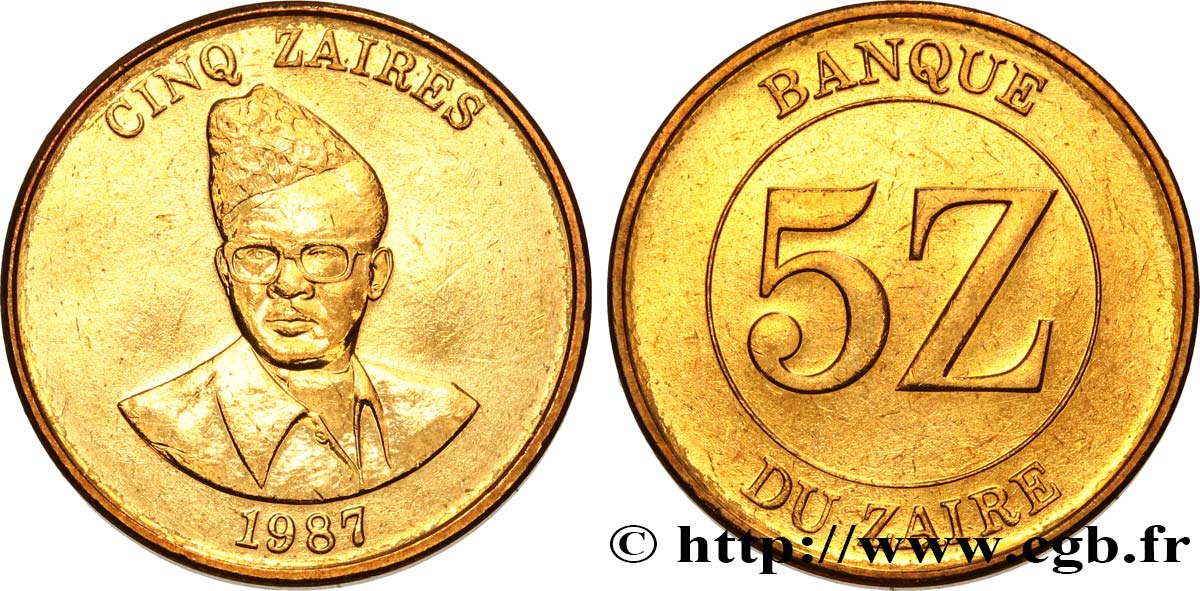 ZAÏRE 5 Zaires Maréchal Mobutu 1987  SPL
