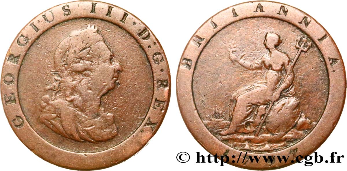 UNITED KINGDOM 1 Penny Georges III 1797 Soho VF 