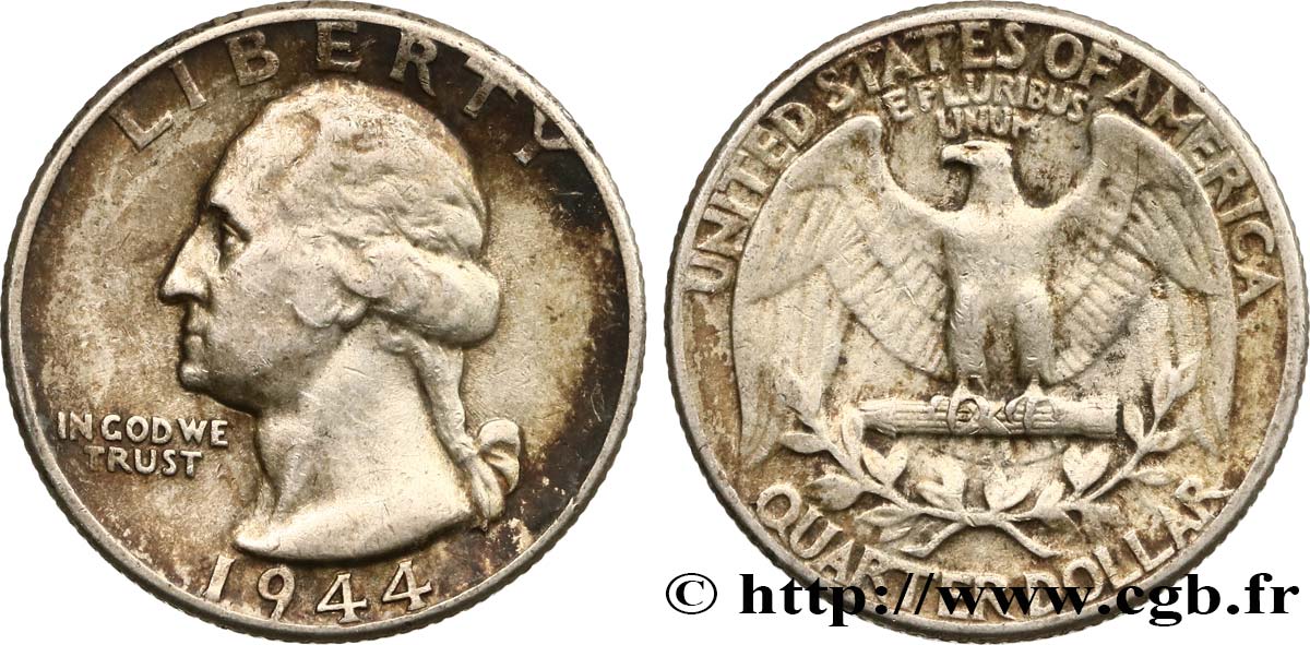 STATI UNITI D AMERICA 1/4 Dollar Georges Washington 1944 Philadelphie BB 