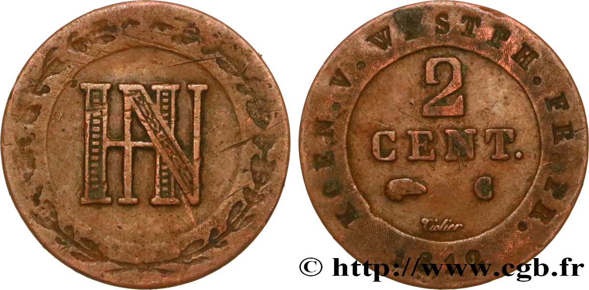 ALLEMAGNE - ROYAUME DE WESTPHALIE - JÉRÔME NAPOLÉON 2 Cent. monogramme de Jérôme Napoléon 1812 Cassel TB+ 