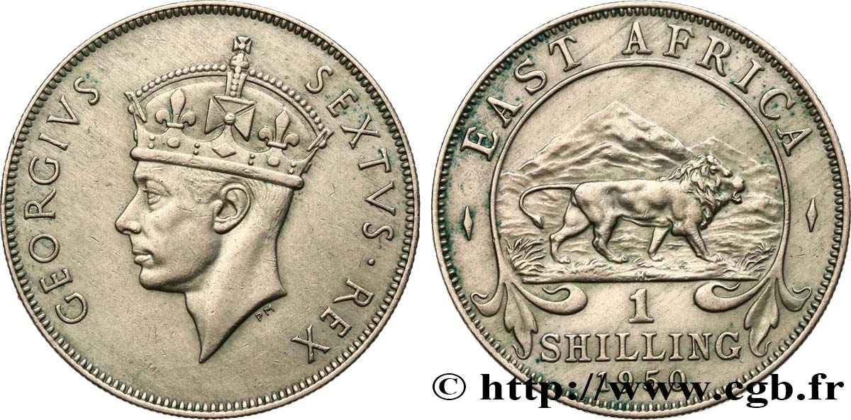 AFRIQUE DE L EST 1 Shilling Georges VI / lion 1950 Heaton - H TTB+ 